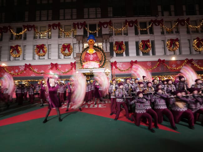 The Lake Hamilton High School Marching Band rehearses during day 1 of the 2024 Macy’s Thanksgiving Day Parade Rehearsals at Macy’s Herald Square on November 25, 2024 in New York City. John Nacion/Getty Images