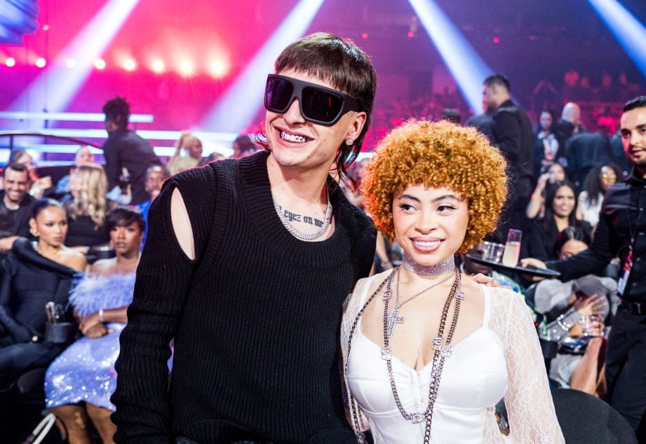 Peso Pluma and Ice Spice at the 2023 Video Music Awards. John Shearer/Getty Images.