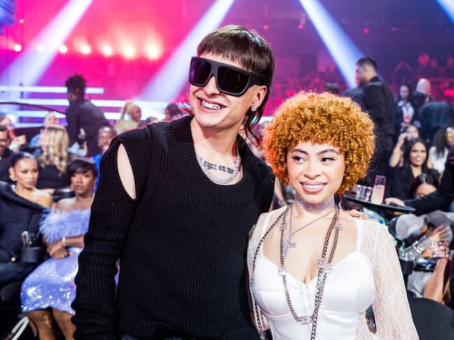 Peso Pluma and Ice Spice at the 2023 Video Music Awards. John Shearer/Getty Images.