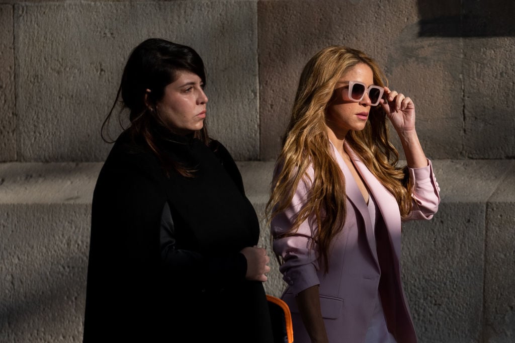 Shakira (R) leaves the High Court of Justice of Catalonia after attending her trial on tax fraud, in Barcelona, Spain on November 20, 2023. Adria Puig/Anadolu via Getty Images