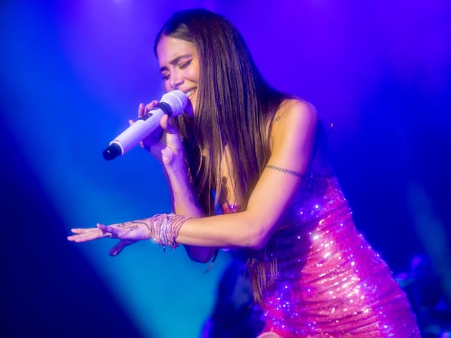 Greeicy en el evento Billboard En Vivo Featuring Greeicy and Mike Bahía celebrado en el Faena Theater como parte de la Semana de la Música Latina de Billboard el 2 de octubre de 2023 en Miami Beach, Florida