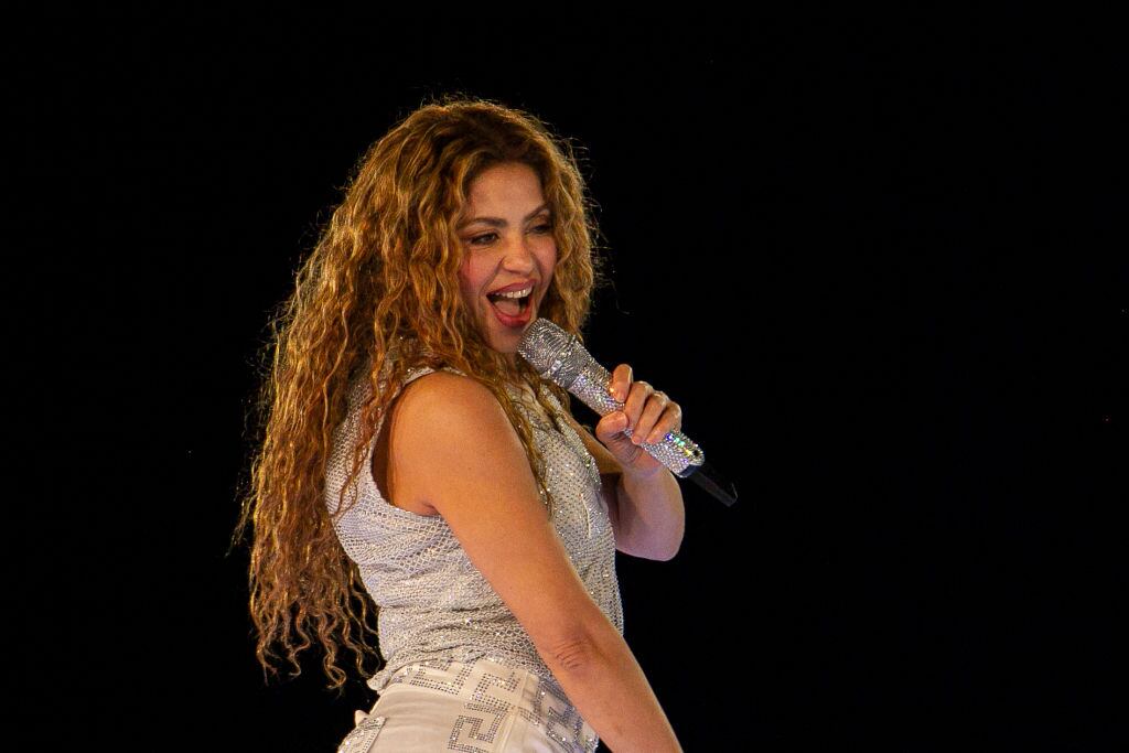 Colombian singer Shakira performs during her ‘Las Mujeres ya no Lloran’ tour at the Nemesio Camacho ‘El Campin’ stadium in Bogota on February 26, 2025. STRINGER / AFP