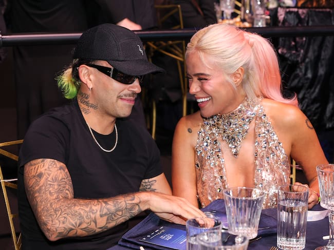Feid and Karol G at Billboard Women In Music 2024 held at YouTube Theater on March 6, 2024 in Inglewood, California.