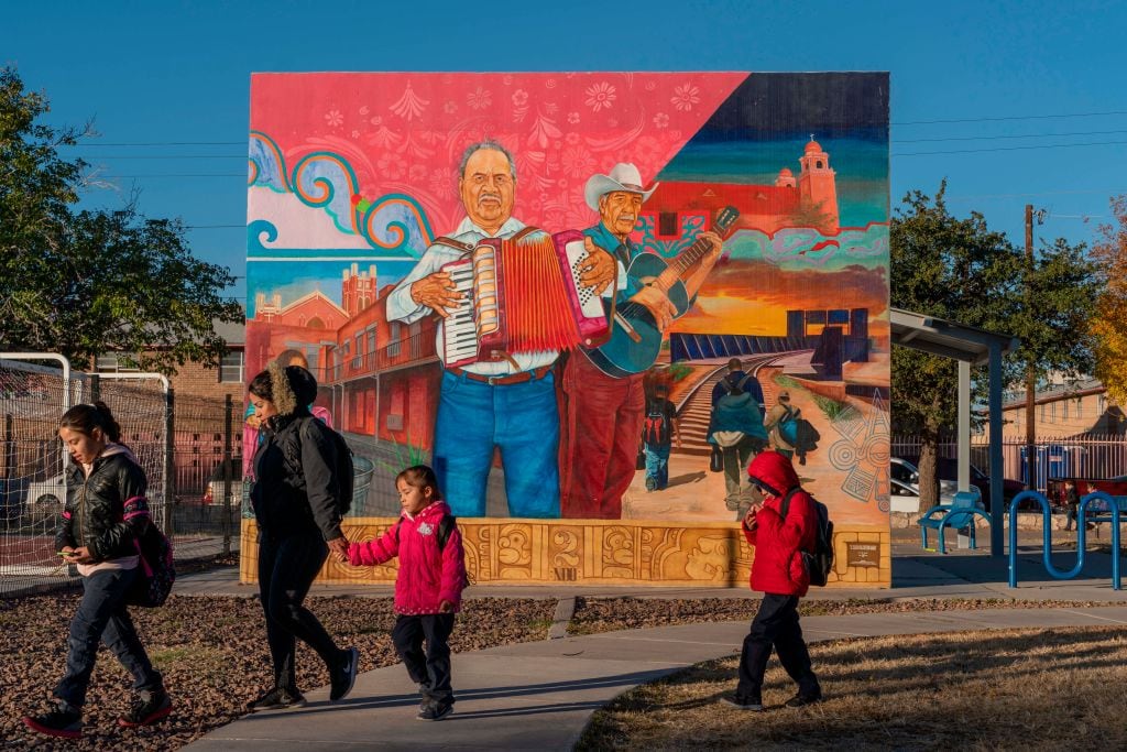 El Corrido del Segundo Barrio a mural celebrating the music and struggles of people in El Pasos El Segundo Barrio in El Paso Texas on November 28, 2018, was painted by Jesus Cimi Alvarado and assisted by Victor Mask Casas in 2012. PAUL RATJE/AFP via Getty Images