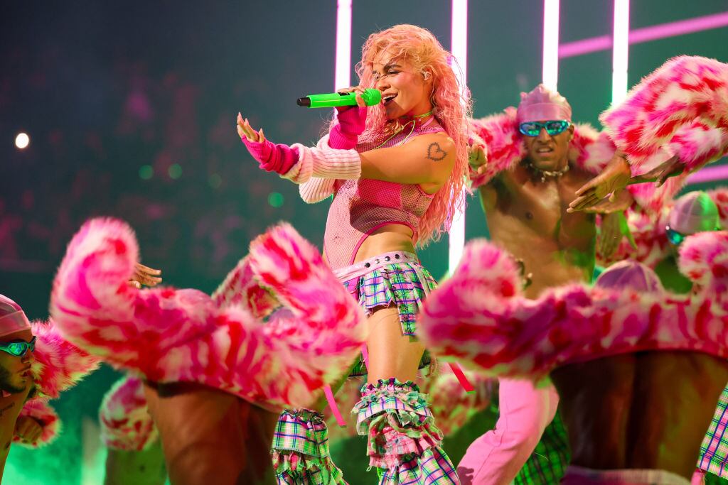Karol G performs onstage at the 2023 MTV Video Music Awards held at Prudential Center on September 12, 2023 in Newark, New Jersey. Christopher Polk/Variety via Getty Images