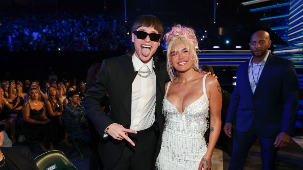 Peso Pluma and Karol G at the Billboard Latin Music Awards 2023 held at Watsco Center on October 5, 2023 in Coral Gables, Florida. Christopher Polk/Billboard via Getty Images