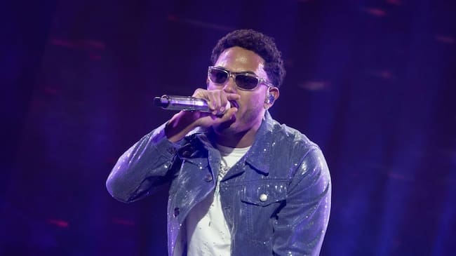 MADRID, SPAIN – MAY 21: Myke Towers performs in concert at WiZink Center on May 21, 2024 in Madrid, Spain. (Photo by Aldara Zarraoa/Redferns)