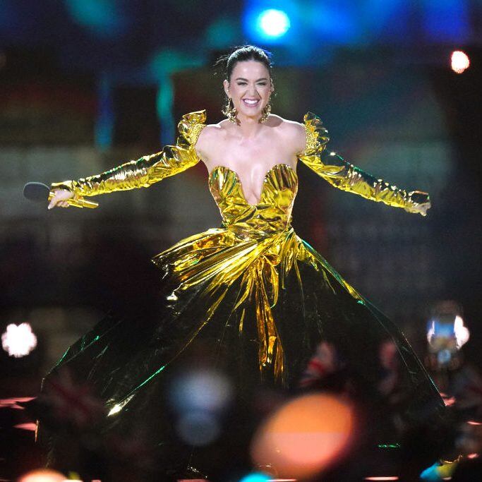 Katy Perry performs during the Coronation Concert in the grounds of Windsor Castle on May 7, 2023 in Windsor, England. The Windsor Castle Concert is part of the celebrations of the Coronation of Charles III and his wife, Camilla, as King and Queen of the United Kingdom of Great Britain and Northern Ireland, and the other Commonwealth realms that took place at Westminster Abbey yesterday. High-profile performers will entertain members of the royal family and 20,000 guests including 10,000 members of the public. (Photo by Yui Mok - WPA Pool/Getty Images)