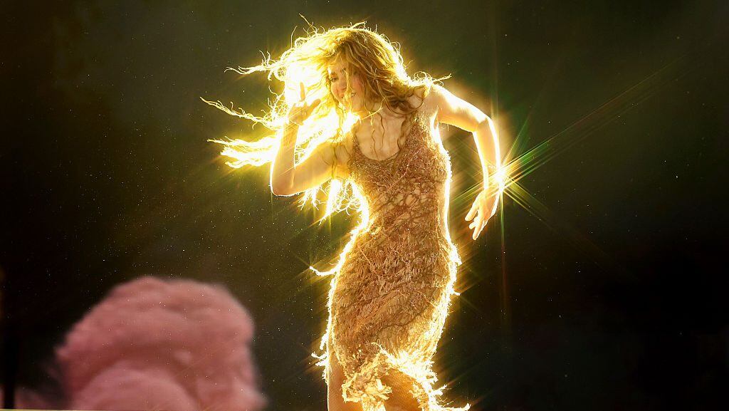 Shakira performs onstage during Shakira. Las Mujeres Ya No Lloran World Tour – Miami at Hard Rock Stadium on June 06, 2025 in Miami Gardens, Florida. (Kevin Mazur/Getty Images)