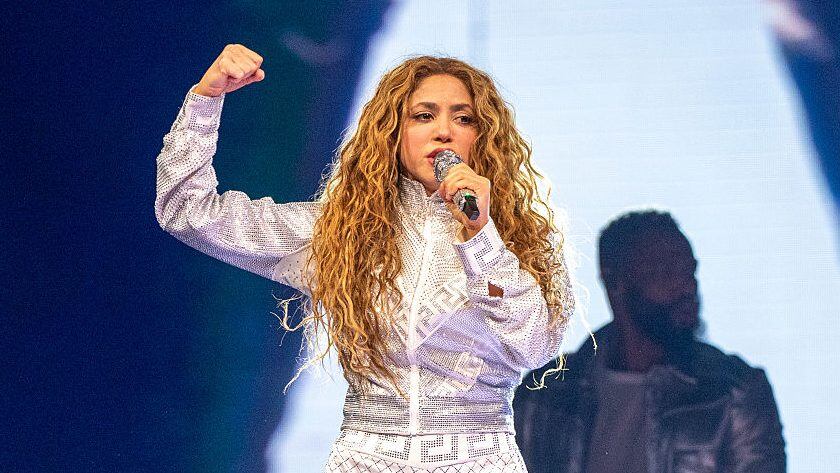 Shakira performs onstage during Shakira: Las Mujeres Ya No Lloran World Tour at Little Caesars Arena on May 22, 2025 in Detroit, Michigan. (Aaron J. Thornton/Getty Images)