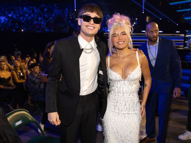 Peso Pluma and Karol G at the Billboard Latin Music Awards 2023 held at Watsco Center on October 5, 2023 in Coral Gables, Florida. Christopher Polk/Billboard via Getty Images)