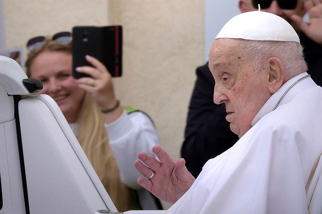 Pope Francis during the impartation of the ‘Urbi et Orbi’ blessing and wishes «good Easter» from the balcony of St. Peter’s Basilica, April 20, 2024, in Rome (Italy). BStefano Spaziani/Europa Press via Getty Images
