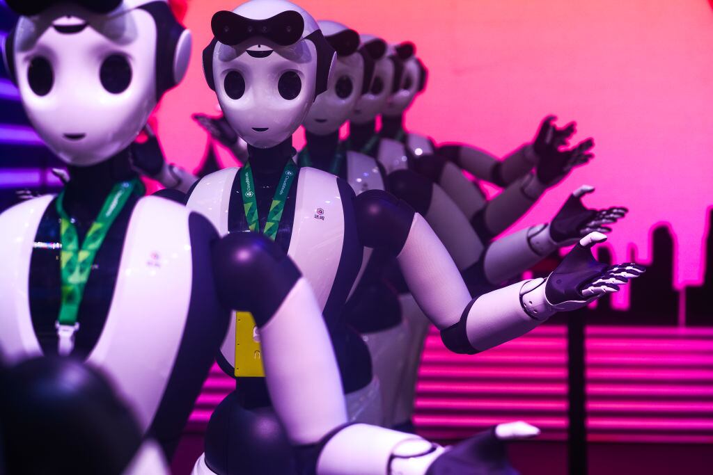 Robots at Mintasca intelligence technology company at World Artificial intelligence. Ying Tang/Getty.
