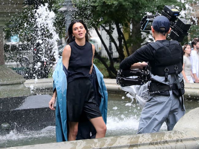 Kendall Jenner is seen on a shoot for Calvin Klein on October 08, 2023 in New York City. Jose Perez/Bauer-Griffin/GC Images