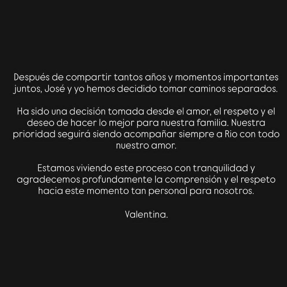 Comunicado oficial Valentina Ferrer Via Instagram