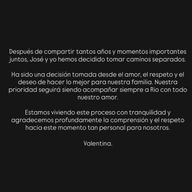 Comunicado oficial Valentina Ferrer Via Instagram