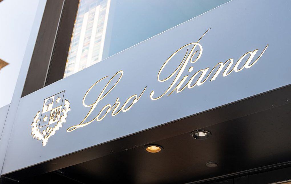 Close-up of Loro Piana boutique storefront sign on dark facade, San Francisco, California, May 13, 2025. (Smith Collection/Getty Images)