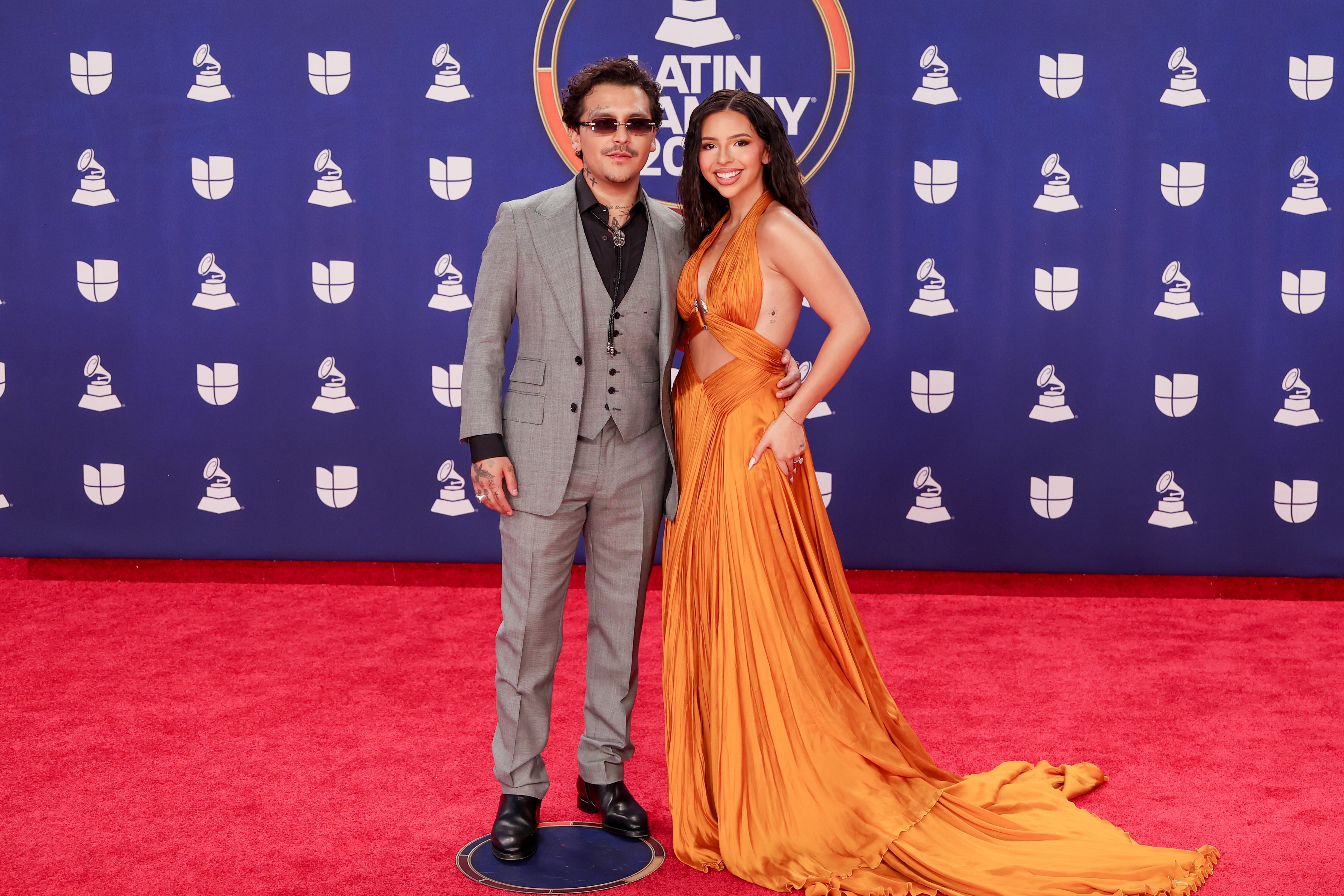 Christian Nodal y Ángela Aguilar en los Latin Grammys 2025. Christopher Polk/Billboard via Getty Images