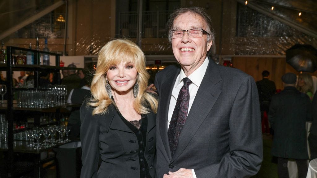 Loni Anderson and Bob Flick at Lifetime’s holiday celebration as stars from ‘It’s A Wonderful Lifetime’ honor Blue Star Families military spouses on November 28, 2023 in Beverly Hills, California. (Mark Von Holden/Getty Images)