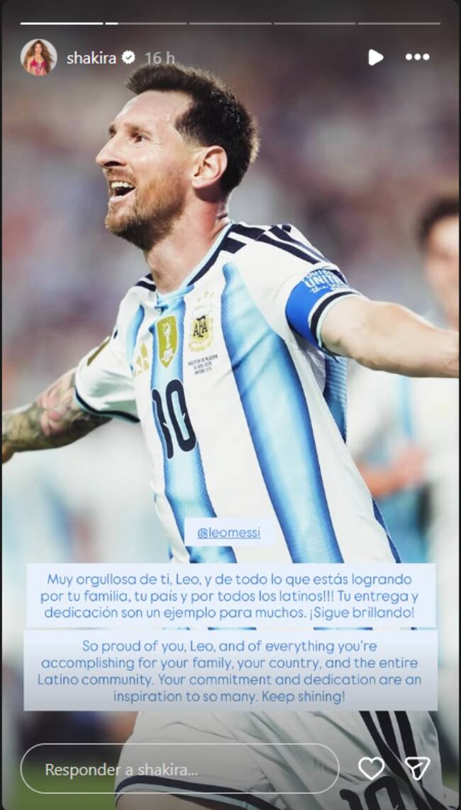 Shakira le dedica unas palabras a Lionel Messi en Instagram tras la victoria de Argentina sobre Austria el 22 de junio de 2026