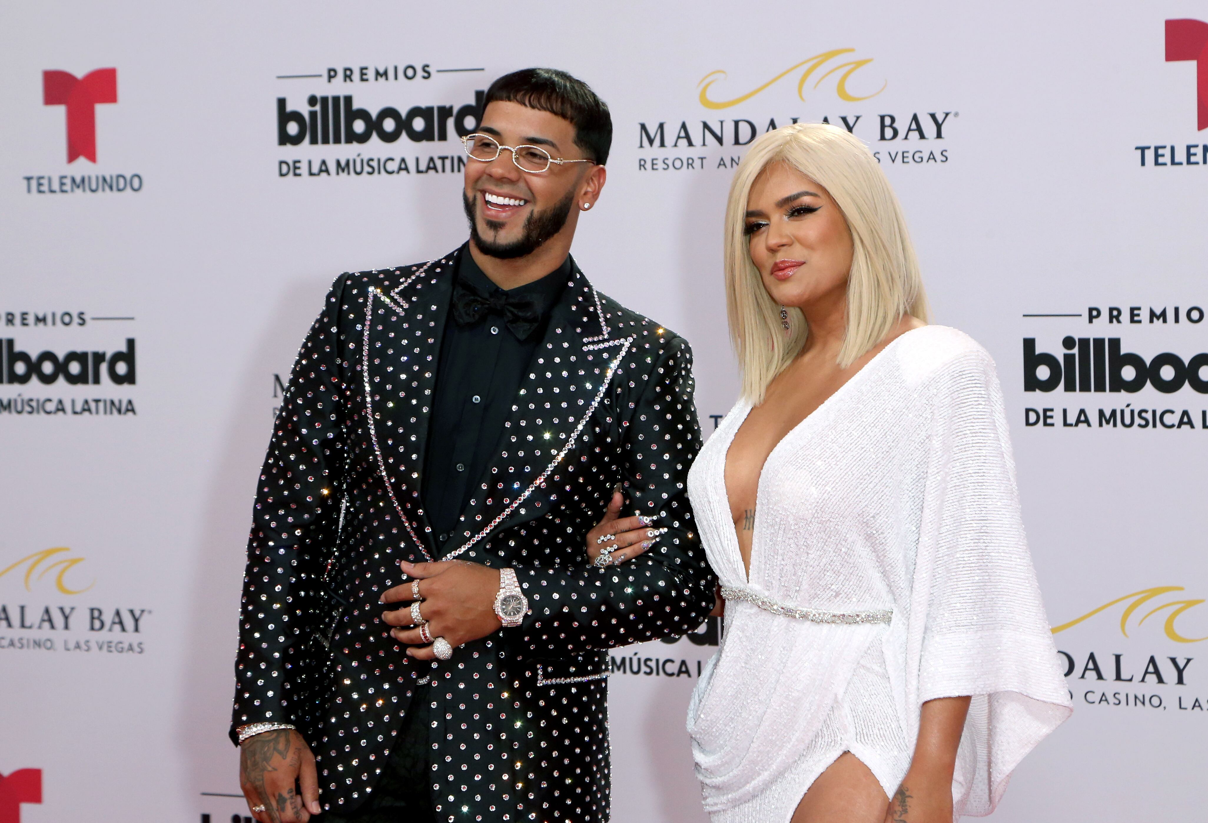 Anuel AA and Karol G attend the 2019 Billboard Latin Music Awards at the Mandalay Bay Events Center on April 25, 2019 in Las Vegas, Nevada.