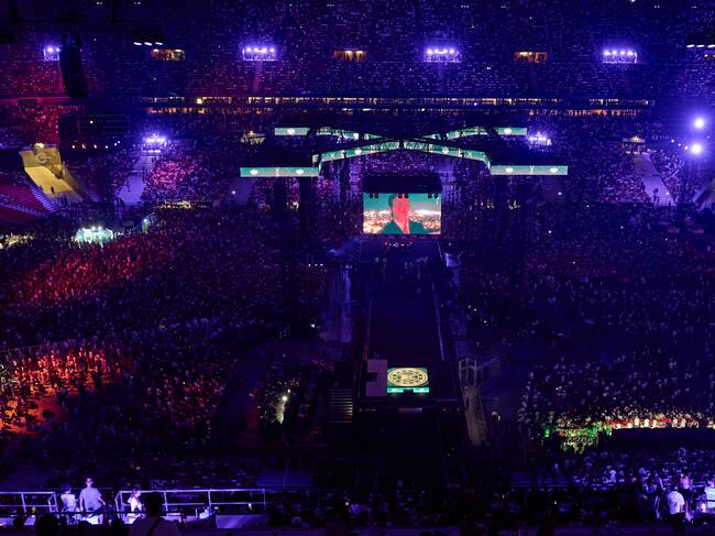 SEVILLA, SPAIN - JULY 25: General view of main stage during the honorific minute to argentinian influencer Gaspi, who passed away a few weeks ago in a helicopter crash during “La Velada Del Año VI” at La Cartuja Stadium on July 25, 2026 in Sevilla, Spain. (Photo by Borja B. Hojas/Getty Images)