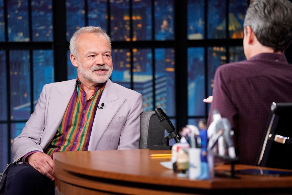 Graham Norton during an interview with Seth Meyers. Lloyd Bishop / NBC via Getty Images