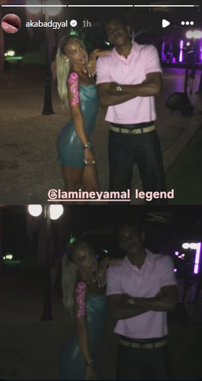 Bad Gyal comparte un story en Instagram junto a Lamine Yamal en su fiesta de 19º cumpleaños