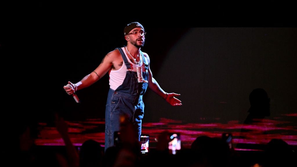 Bad Bunny performs onstage during the 2023 Billboard Latin Music Awards at Watsco Center on October 05, 2023 in Coral Gables, Florida. (Photo by Jason Koerner/Getty Images)