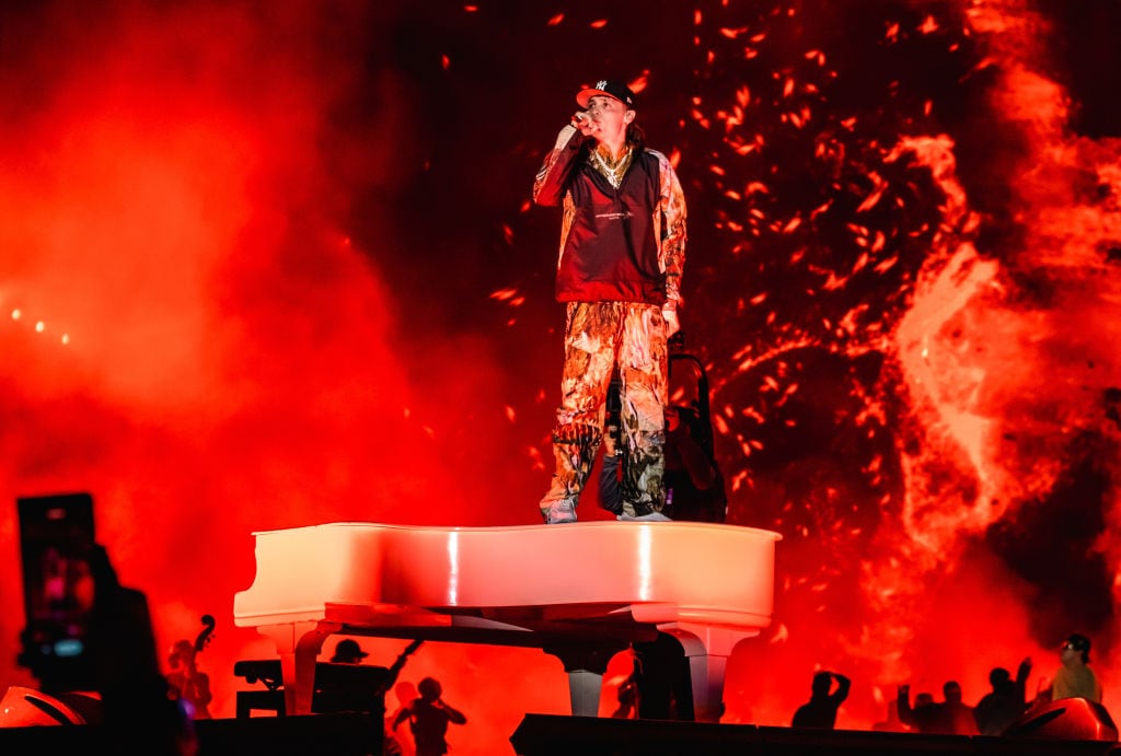 Peso Pluma performs at Estadio Mobil Super on November 8, 2023 in Mexico City, Mexico. Medios y Media/Getty Images