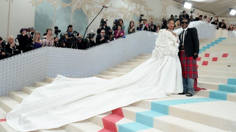 Rihanna and A$AP Rocky attend the 2023 Met Gala Celebrating "Karl Lagerfeld: A Line Of Beauty" 