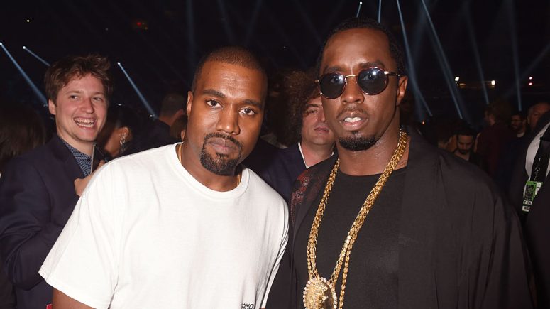 Kanye West and Sean Diddy Combs pose backstage during the 2016 MTV Video Music Awards 