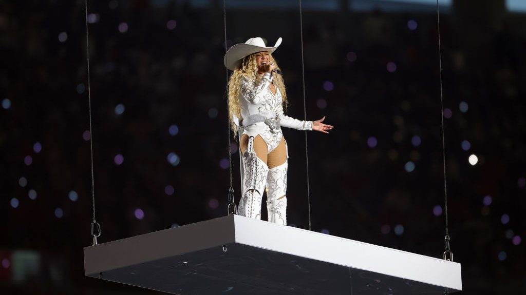 Beyoncé performs during the halftime show for the game between the Baltimore Ravens and the Houston Texans