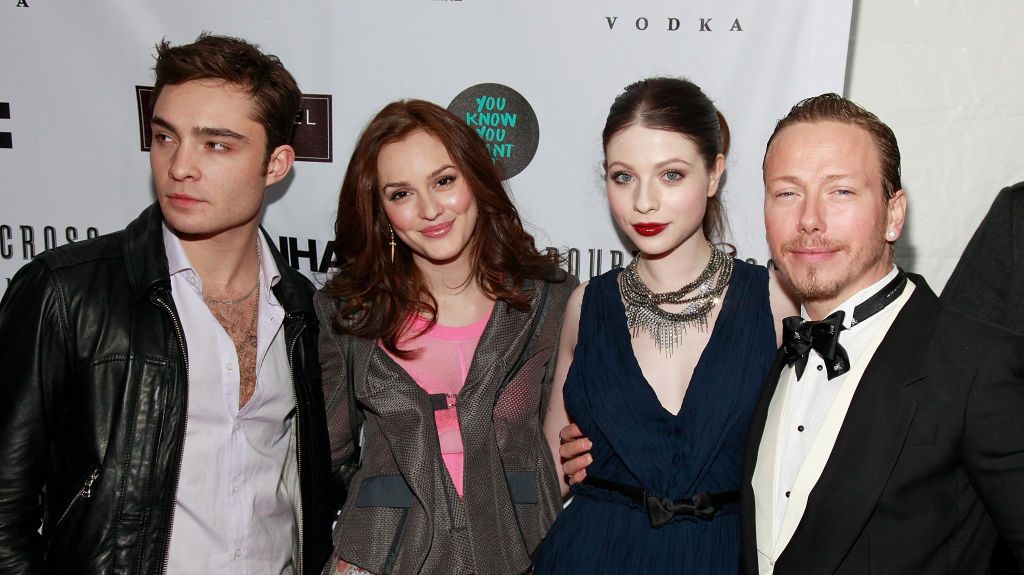 Ed Westwick, Leighton Meester, Michelle Trachtenberg and costume designer Eric Daman attend the "You Know You Want It" publication celebration