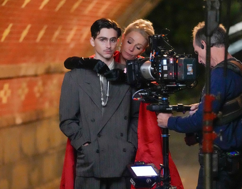 Gwyneth Paltrow and Timothee Chalamet on the set of "Marty Supreme"