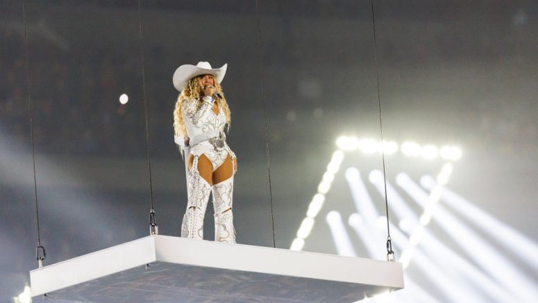 Beyoncé performs at halftime during an NFL football game between the Baltimore Ravens and the Houston Texans