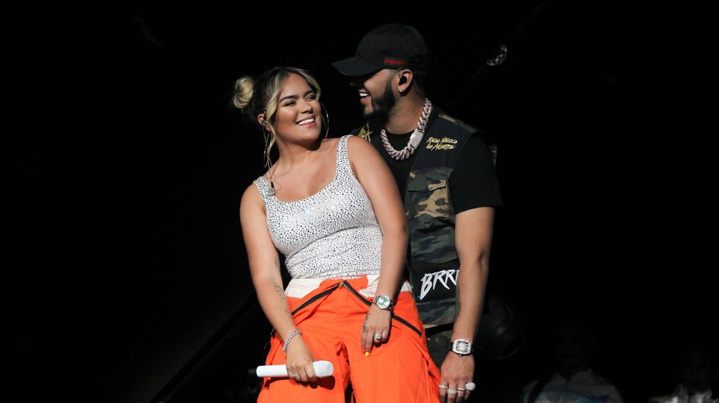 Karol G and Anuel AA perform during a concert at Arena Ciudad de Mexico