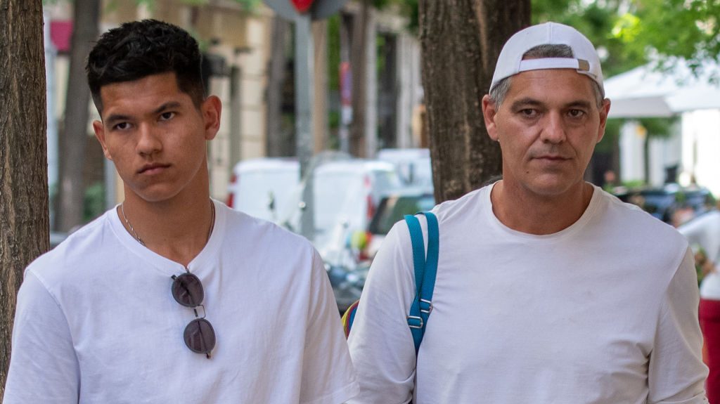 Frank Cuesta with his son Zape, on May 18, 2022, in Madrid, Spain