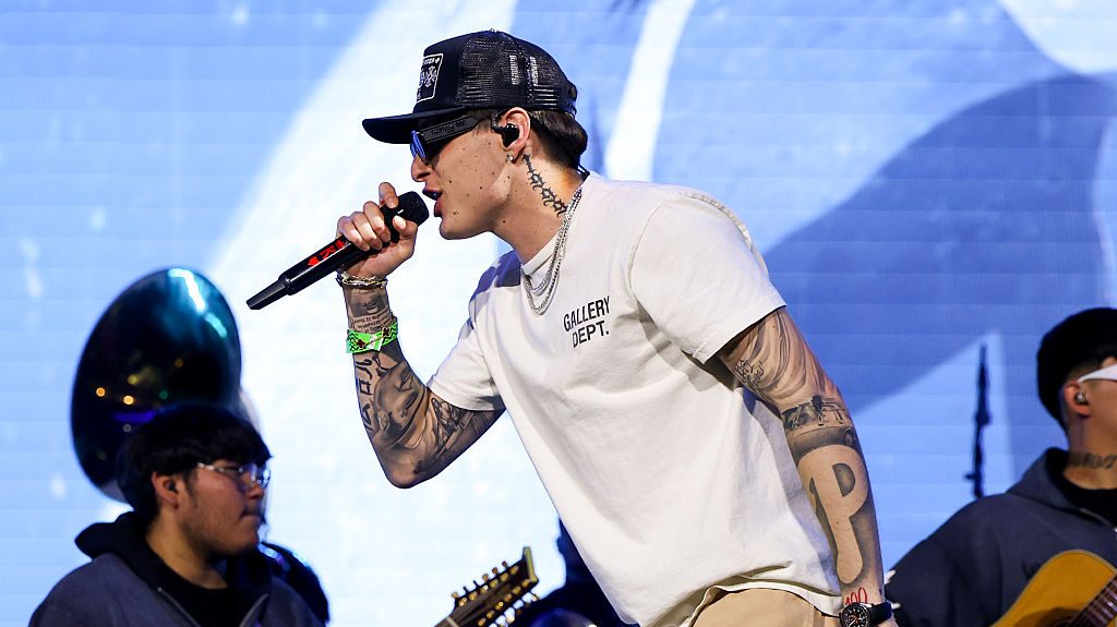 Peso Pluma performs with Junior H at the Coachella Stage during the 2025 Coachella Valley Music and Arts Festival