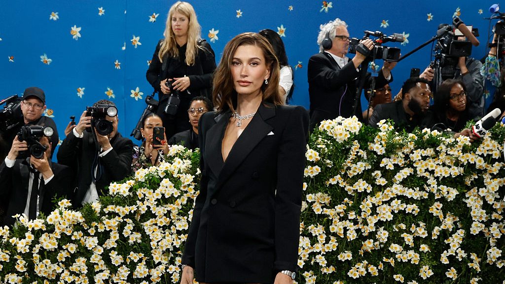 Hailey Bieber attends "Superfine: Tailoring Black Style", the 2025 Costume Institute Benefit, at Metropolitan Museum of Art
