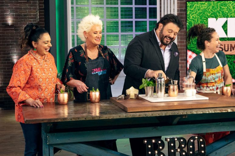 Maneet Chauhan, Anne Burrell, Adam Richman, Stephanie Izard on the Kelly Clarkson Show on March 2023