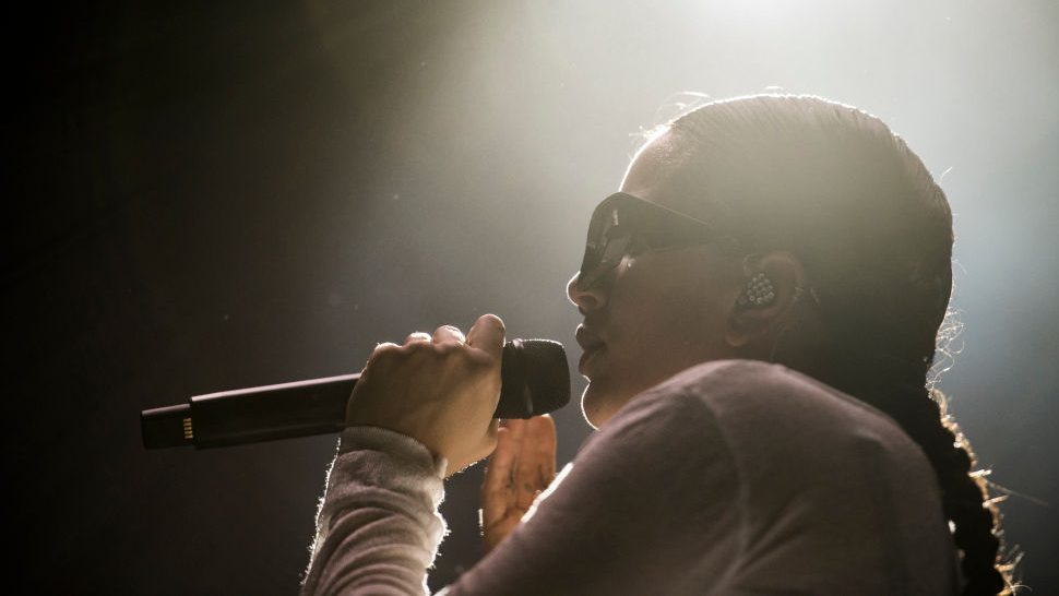 Rosalía performs during the Motomami tour at Granada Bullring