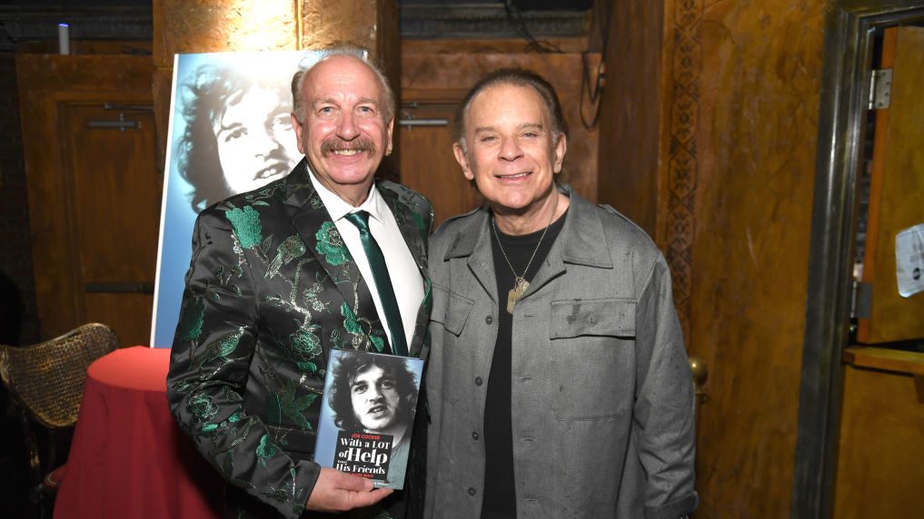 Mark Bego (L) and singer Lou Christie attend the release celebration of the new book, "Joe Cocker: With a Lot of Help from His Friends" at The Cutting Room on January 09, 2024 in New York City