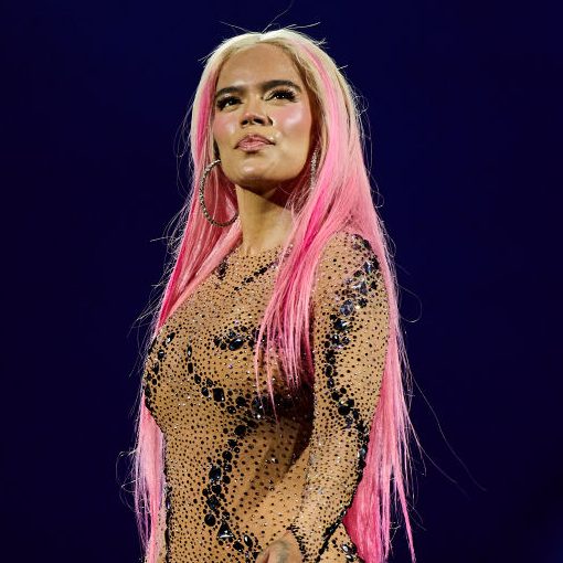 Karol G performs on stage during the "Mañana Será Mejor Europe Summer Tour at Santiago Bernabéu Stadium
