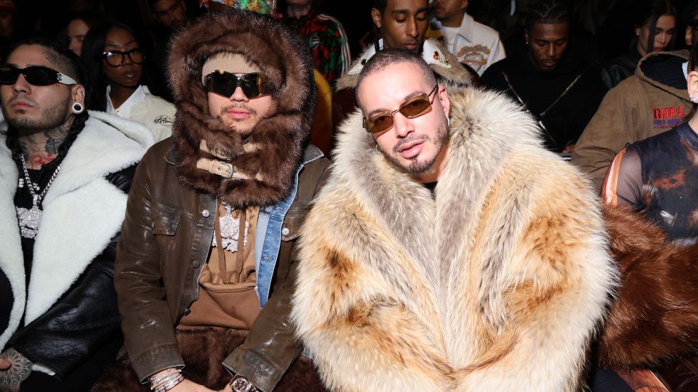 J Balvin (R) attends the KidSuper Menswear Fall-Winter 2025/2026 show