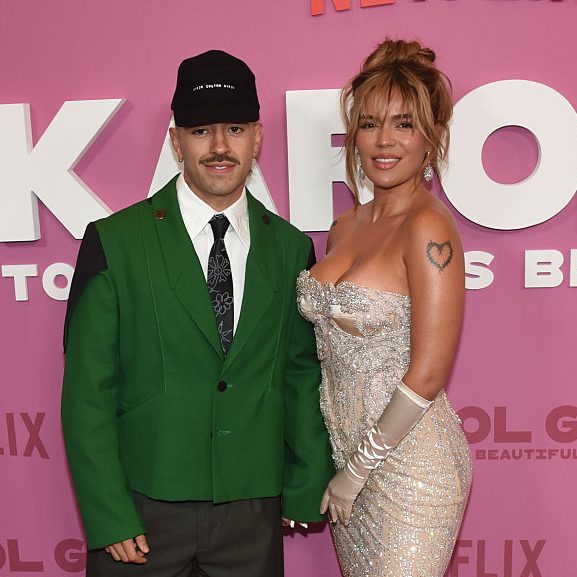 Feid, Karol G at the "Karol G: Tomorrow Was Beautiful" New York screening held at The Whitby Hotel on May 06, 2025 in New York, New York