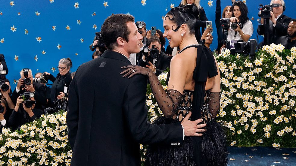 Callum Turner and Dua Lipa attend "Superfine: Tailoring Black Style", the 2025 Costume Institute Benefit, at Metropolitan Museum of Art