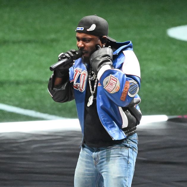 Kendrick Lamar perform onstage during Apple Music Super Bowl LIX Halftime Show at Caesars Superdome