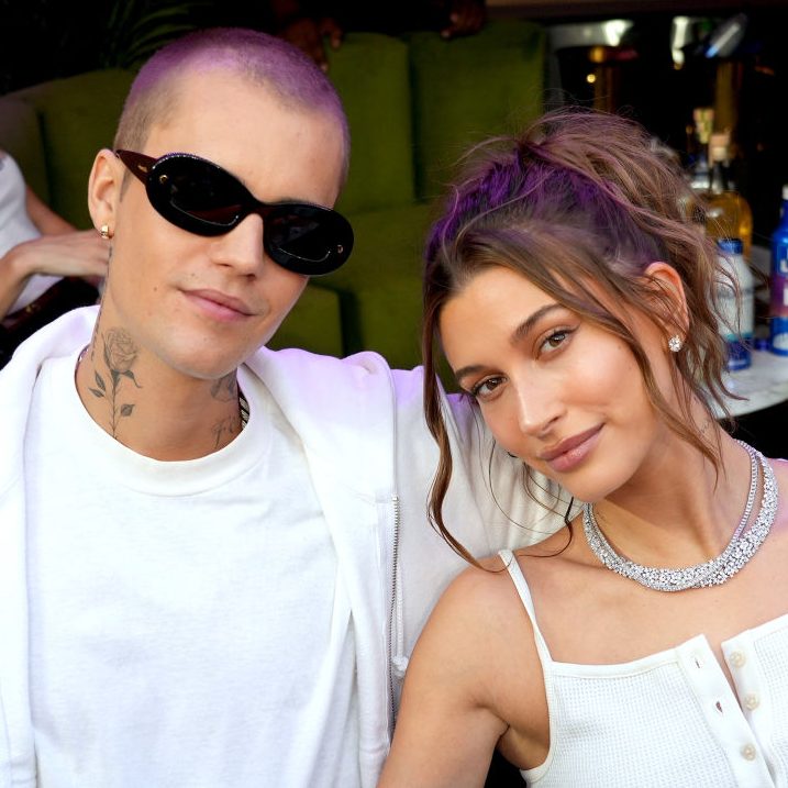 Justin Bieber and Hailey Bieber attend Super Bowl LVI at SoFi Stadium