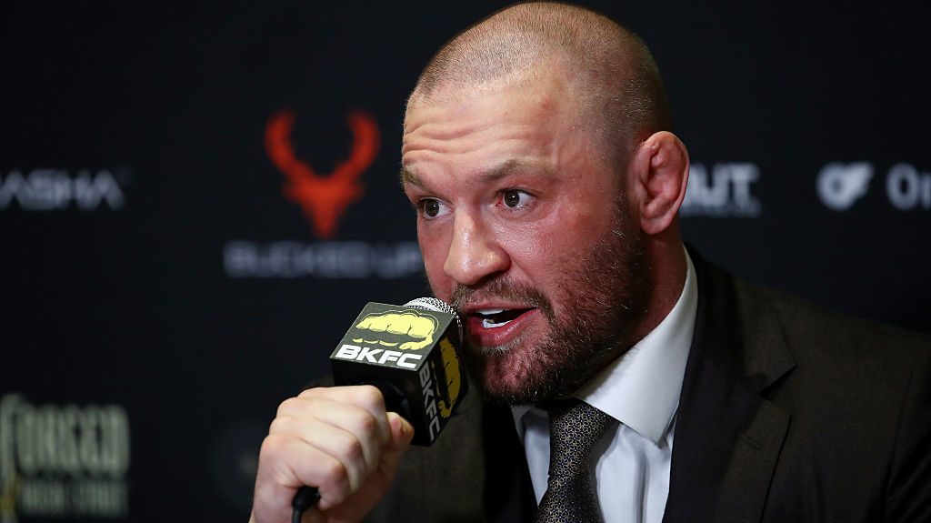 Conor McGregor interacts with media after BKFC 70 Hollywood